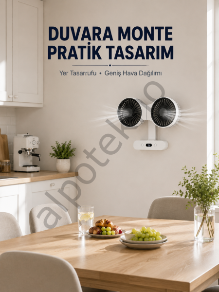 Dijital Göstergeli Çift Fan Başlıklı Masa Vantilatörü