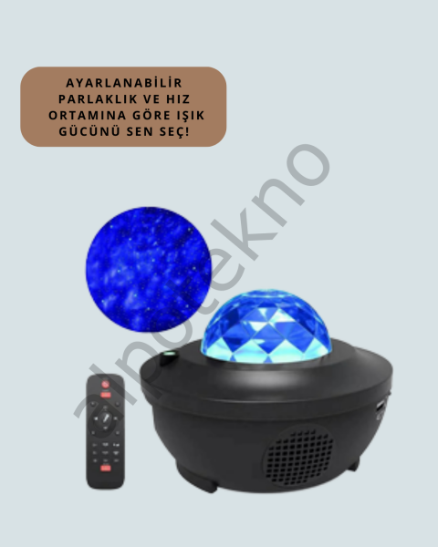 Sesle Etkileşimli Yıldız Projektörlü Gece Lambası – Bluetooth Hoparlörlü, USB Girişli, Dönen Okyanus