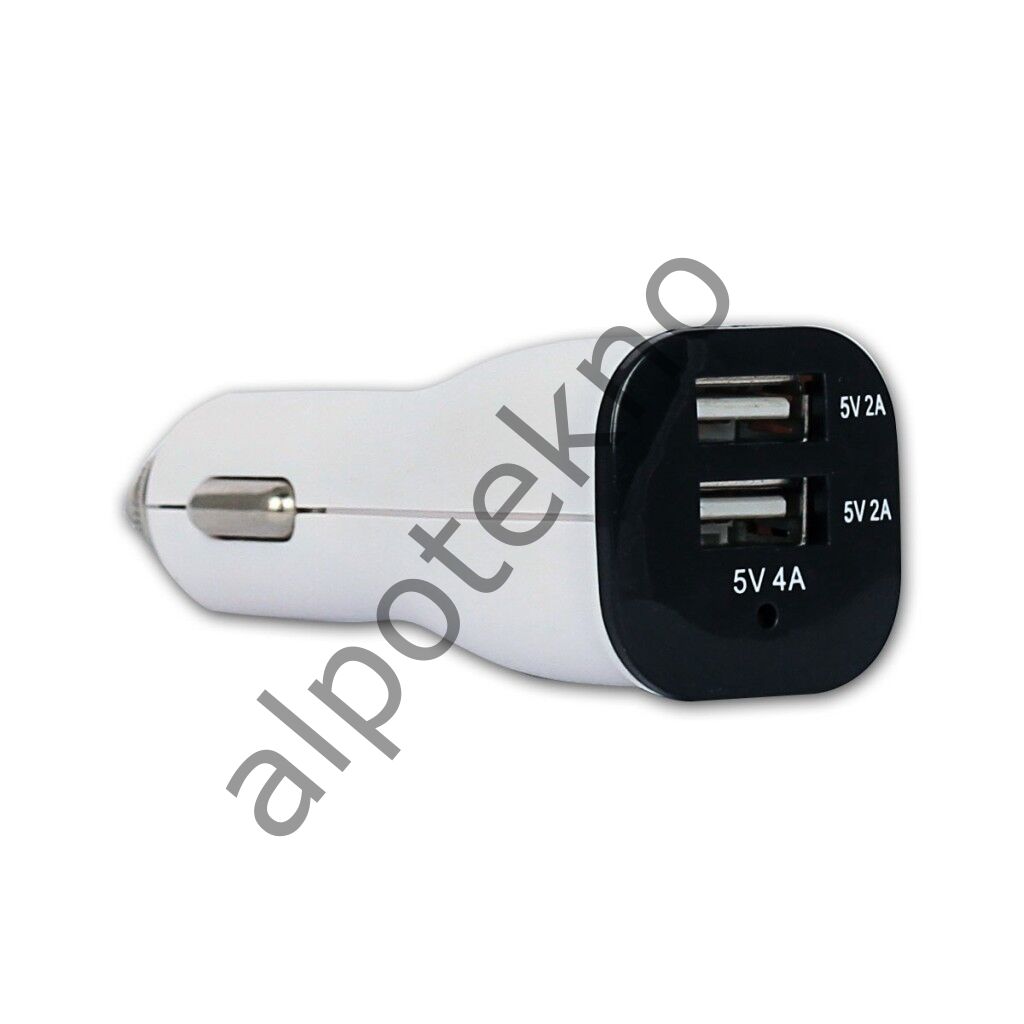 RETRO 5V 4A iPad, Tablet, Telefon USB Araç Şarj Adaptörü - Beyaz - Çift USB