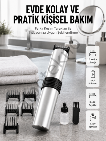Yeni Nesil Profesyonel Şarjlı Saç Sakal Tıraş Makinesi Ayarlanabilir 4 Taraklı