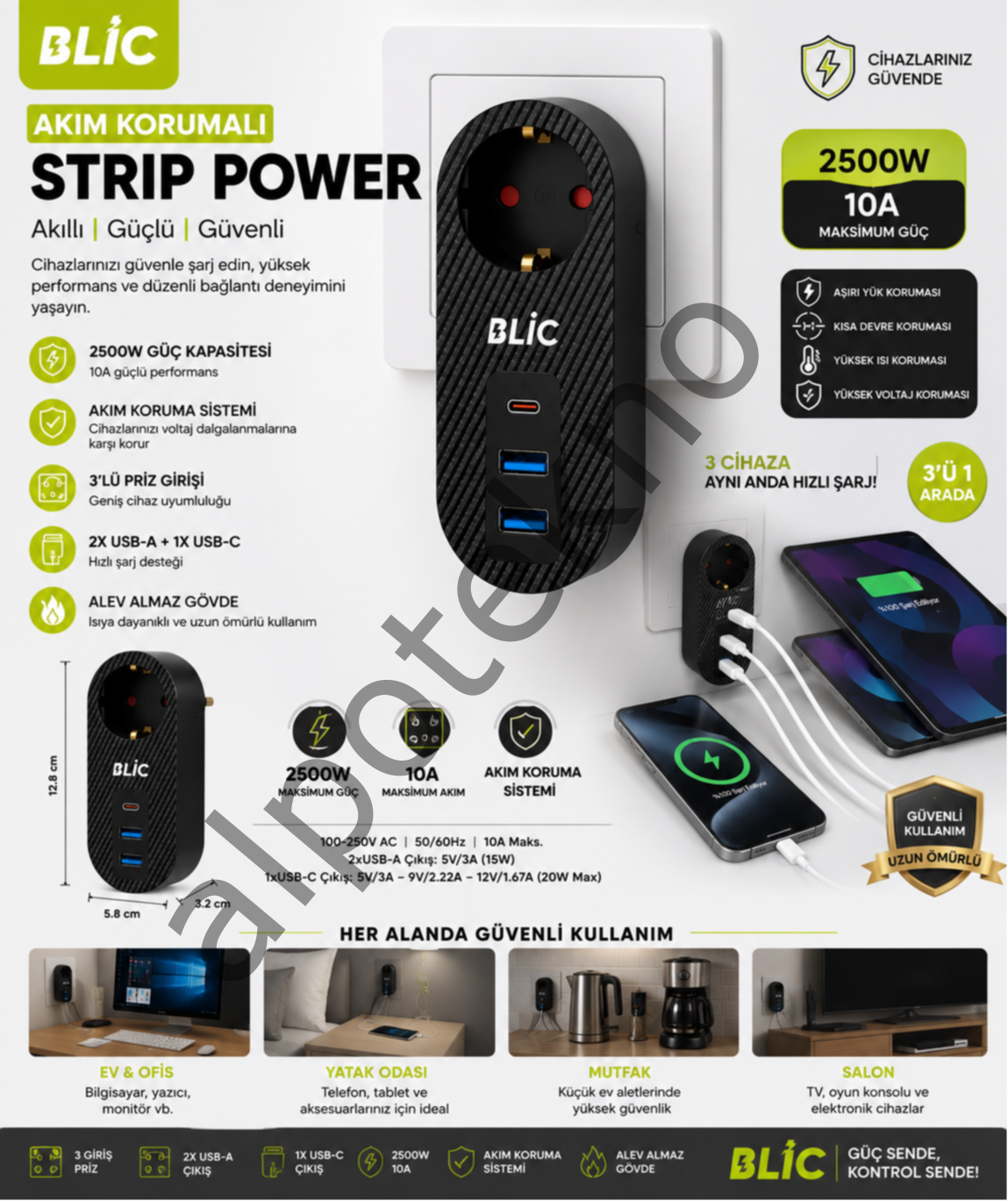 BLIC Akım Korumalı Priz 2500W 10A
