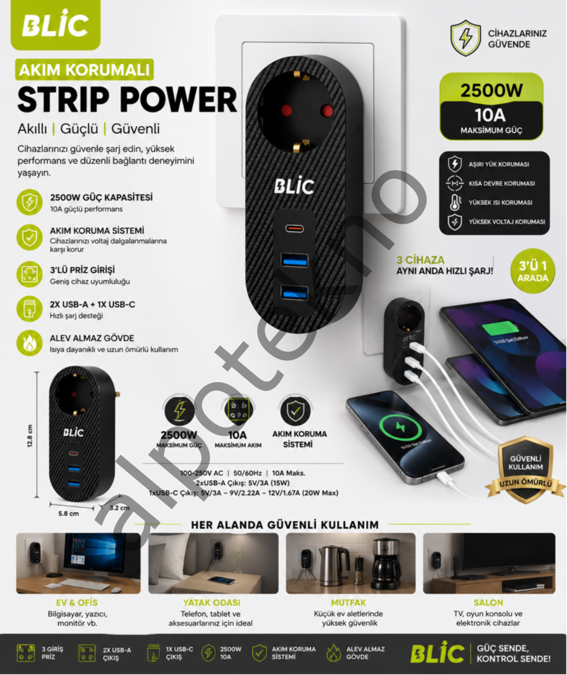 BLIC Akım Korumalı Priz 2500W 10A