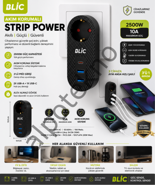 BLIC Akım Korumalı Priz 2500W 10A