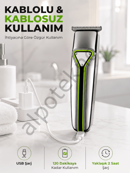 T Bıçaklı Saç Sakal Kesme Makinesi Şarjlı Kablosuz Ense Favori Şekillendirme Tıraş Makinesi