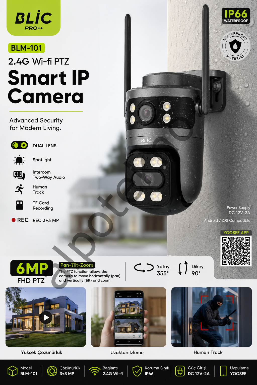 BLIC 6MP Çift Lens WiFi PTZ IP Güvenlik Kamerası