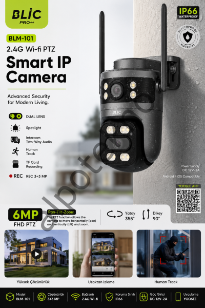 BLIC 6MP Çift Lens WiFi PTZ IP Güvenlik Kamerası
