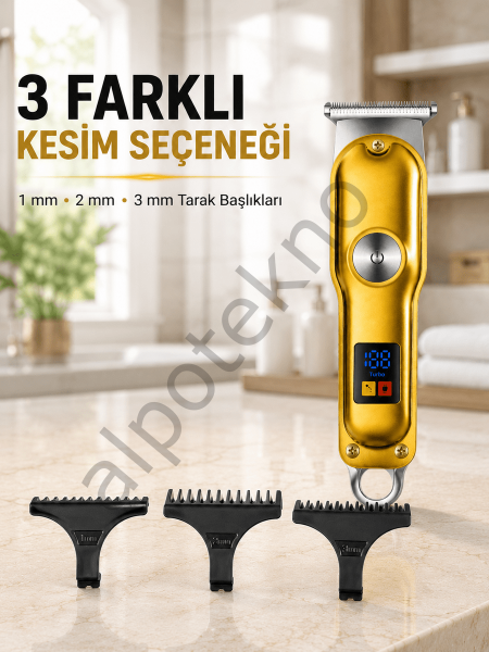 T Bıçaklı Erkek Tıraş Makinesi USB Şarjlı LED Göstergeli Turbo Özellikli Saç Sakal Kesme Makinesi
