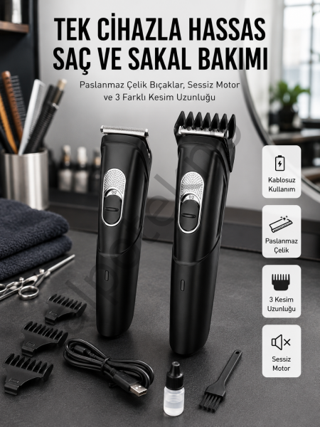 Lazer Epilasyon Öncesi Kısaltma Şarjlı Saç Sakal Tıraş Makinesi Ense Kesme Makinesi