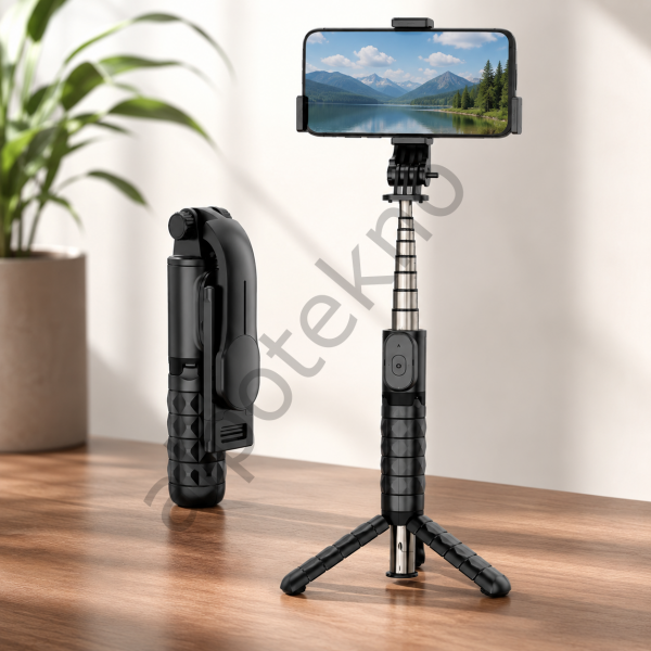 Bluetooth Kumandalı Mini Selfie Çubuğu Tripod 68 cm Uzatılabilir Telefon Tutucu Android iPhone Uyumlu Cep Boy Selfie Stick