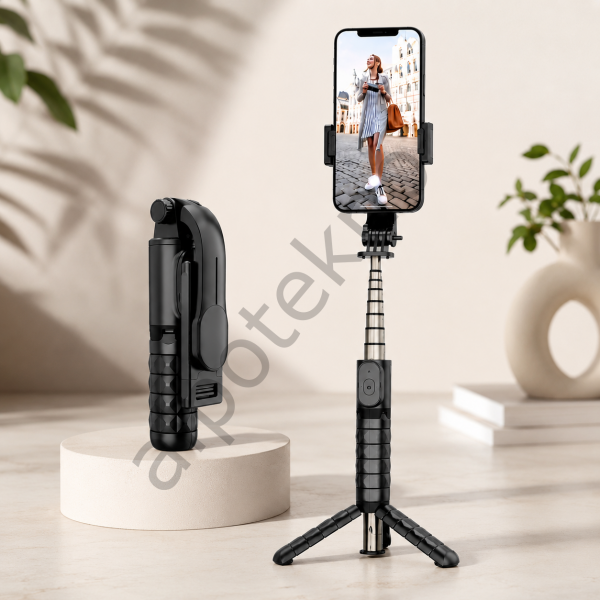 Bluetooth Kumandalı Mini Selfie Çubuğu Tripod 68 cm Uzatılabilir Telefon Tutucu Android iPhone Uyumlu Cep Boy Selfie Stick