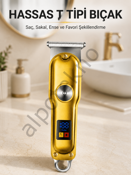 Şarjlı Saç Sakal Kesme Makinesi 1 2 3 mm Taraklı T Tipi Bıçaklı Kablolu ve Kablosuz Kullanım