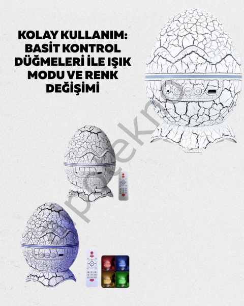 Dinozor Yumurtası Galaksi Projektör Gece Lambası 4'ü 1 Arada – Bluetooth Hoparlörlü