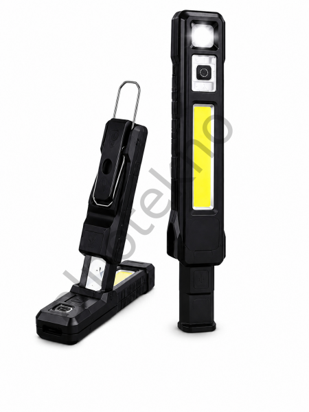 POWERDEX PD-9999 şarjlı LED çalışma lambası, 180° ayarlanabilir, mıknatıslı, Type-C şarjlı, COB LED el feneri ve dahili cetvelli.