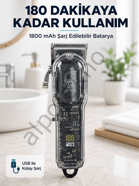 Erkek Saç Tıraş Makinesi Ayarlanabilir Bıçaklı 4 Taraklı 180 Dakika Kullanımlı LCD Ekranlı Şarjlı