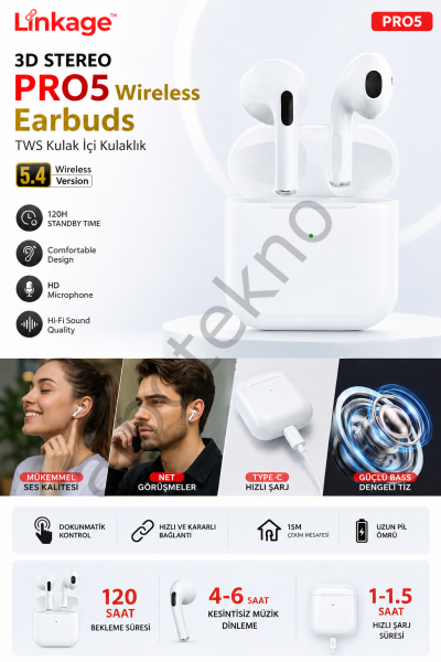 Linkage PRO5 Bluetooth 5.4 Kablosuz Kulaklık Beyaz