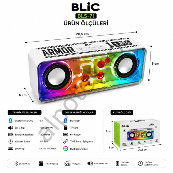 RGB Aydınlatmalı Kablosuz Bluetooth Hoparlör
