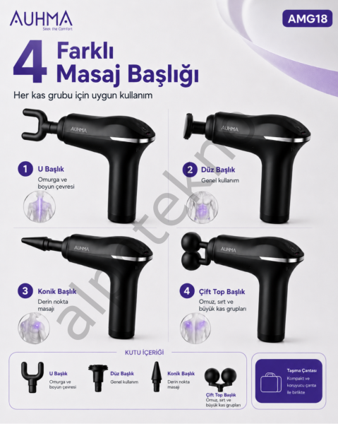 AUHMA AMG18 masaj cihazı U düz konik ve çift top masaj başlıkları
