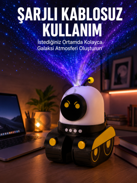 Robot Tasarımlı Bluetooth Hoparlörlü Yıldızlı Gökyüzü Projektör Yeni Nesil
