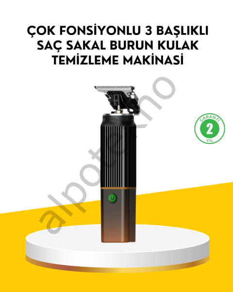 3’ü 1 Arada Şarjlı Erkek Bakım Seti – Saç, Sakal ve Burun Tüyü Kesme Makinesi