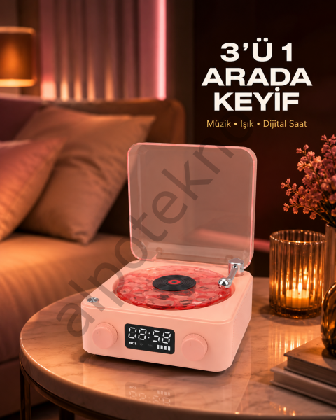 Gece Lambası Stereo Bluetooth Hoparlör Dijital Saat Su Dalgası Efektli 3-ü-1 Cihaz