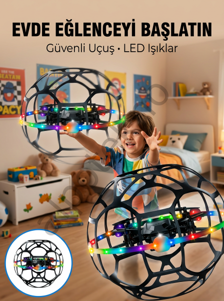 El Hareketi Kontrollü Futbol Topu Tasarımlı Drone LED Işıklı