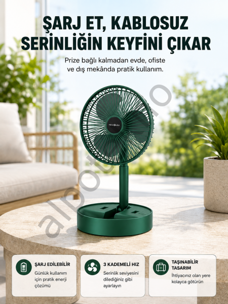 Katlanabilir Şarjlı Mini Fan 3 Kademeli Hız Ayarlı Taşınabilir