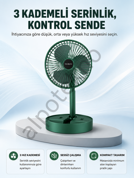 Taşınabilir Katlanabilir Mini Fan 3 Kademeli Şarj Edilebilir