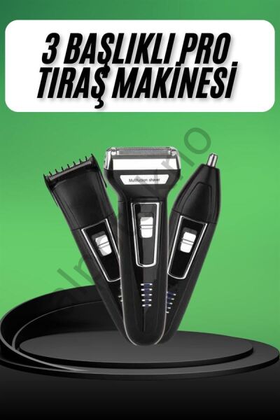 Tıraş Makinesi 3 Başlıklı T Başlıklı Hassas Ciltlere Özel Saç Sakal Vücut Kulak ve Burun