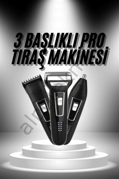3'lü Set Saç Sakal Kesme Traş Makinesi Burun Kılı Alma Tıraş Makinesi