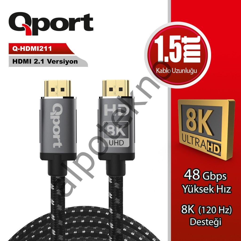 QPORT Q-HDMI211 HDMI KABLO 1.5MT 2.1V 8K ALTIN UÇLU ÖRGÜLÜ