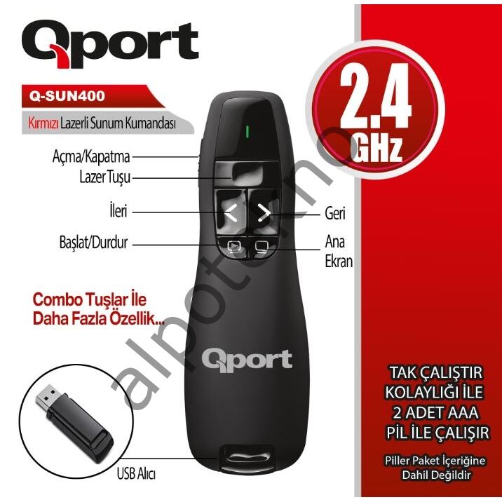 QPORT Q-SUN400 2.4 GHz KIRMIZI LAZERLİ KABLOSUZ PRESENTER SİYAH