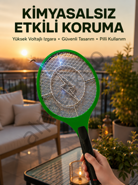 Hafif ve Ergonomik Elektronik Böcek Öldürücü – Güvenlik Koruması ile Pil Kontrollü