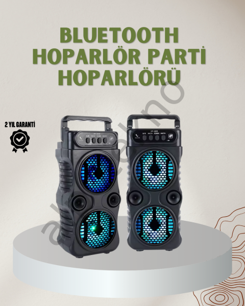 1200 mAh Şarjlı LED Işıklı Bluetooth Hoparlör – FM Radyolu, Hafıza Kart Destekli