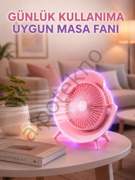 Renkli Ambiyans Işıklı Taşınabilir Masaüstü Vantilatör
