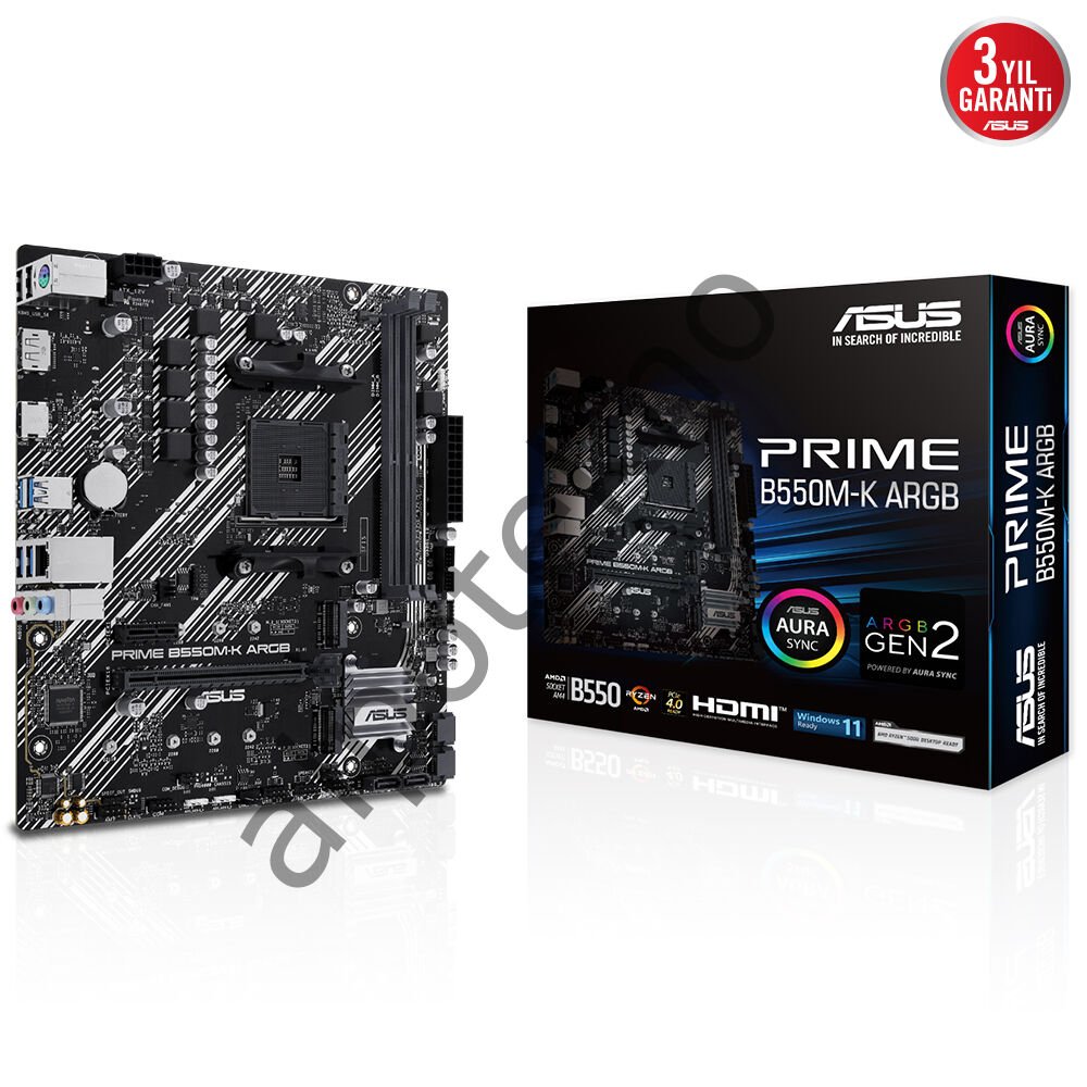 ASUS PRIME B550M-K ARGB B550 2xDDR4 DP/HDMI 2xM.2 AM4 ANAKART