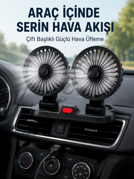 Ayarlanabilir Çift Başlıklı Sessiz Araç İçi Vantilatör