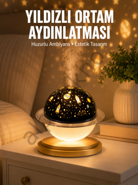 Hava Nemlendirici Led Işıklı Gece Lambası Yıldız Görünümlü Renk Değiştiren