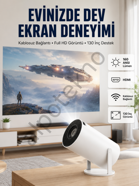 4K Uyumlu 130 İnç Full HD Projeksiyon Cihazı ve Kablosuz Aktarım Özelliği