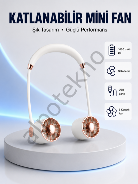 5 Kanatlı Sessiz Mini Fan 3 Vitesli Katlanabilir Asılabilir