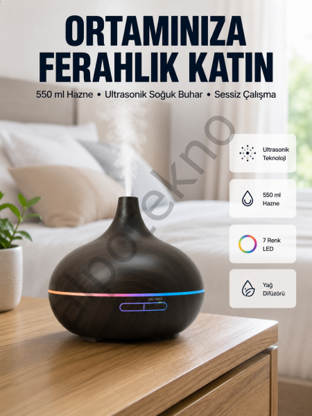 BN01 Uçucu Yağ Uyumlu Renkli LED Işıklı Nemlendirici