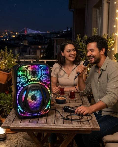 Taşınabilir Bluetooth Speaker Mikrofonlu RGB Işıklı Karaoke Ses Sistemi