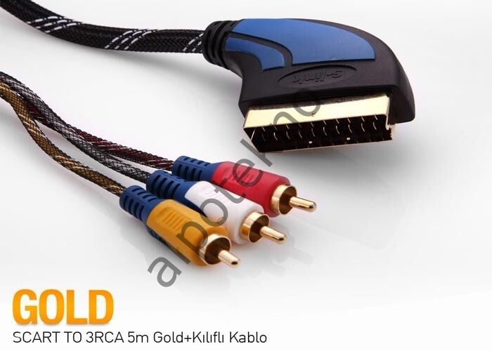 S-link SLX-930 SCART TO 3RCA 2m Gold+Kılıflı Kablo