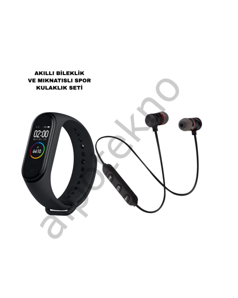 M6 Akıllı Bileklik ve Bluetooth Spor Kulaklık 2’li Set