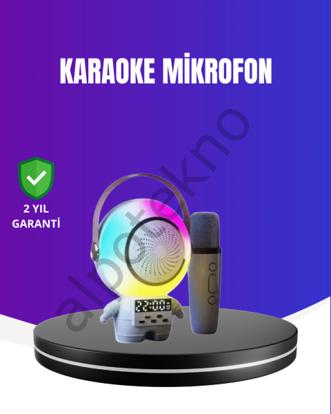 RGB Işıklı Astronot Bluetooth Hoparlör Karaoke Mikrofonlu