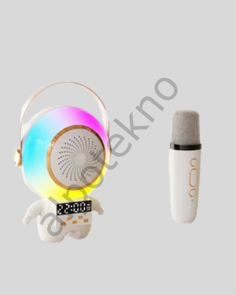 RGB Işıklı Astronot Bluetooth Hoparlör Karaoke Mikrofonlu