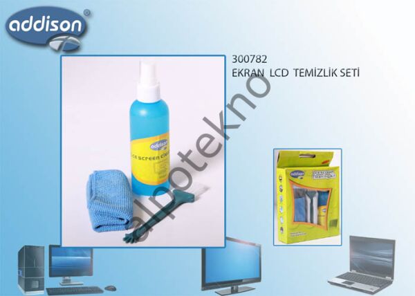 Addison 300782 100ml Sprey + Fiber Bez+Fırça Lcd Ekran Temizleme Seti