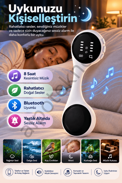 Bluetooth Uyumlu Yastık Altı Uyku Hoparlörü Sessiz Alarm Doğal Sesler 8 Saat Müzik Dinleme