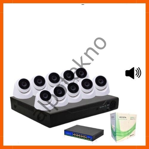 5 MP 1440P 10 İÇ MEKAN KAMERALI DAHİLİ MİKROFONLU IP POE Güvenlik Seti