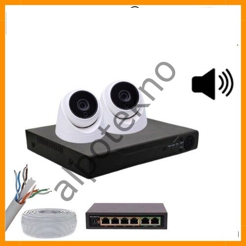 5 MP 1440P 2 İÇ MEKAN KAMERALI DAHİLİ MİKROFONLU IP POE Güvenlik Seti