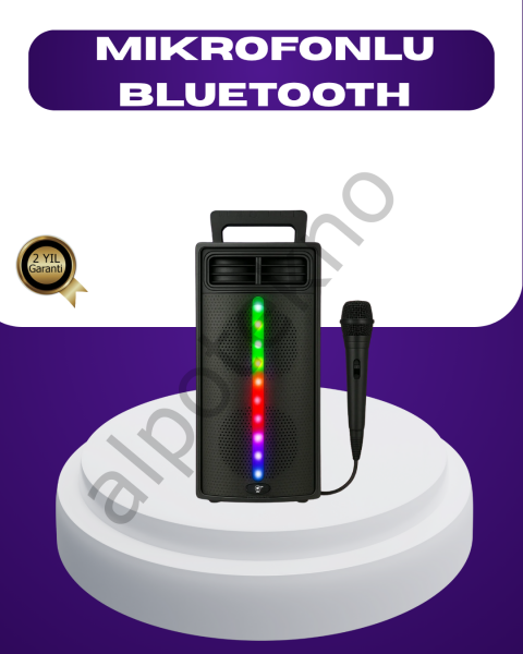 Bluetooth Işıklı Hoparlör – 2x5W Güç | USB + TF Kart + FM Radyo | Siyah Renk